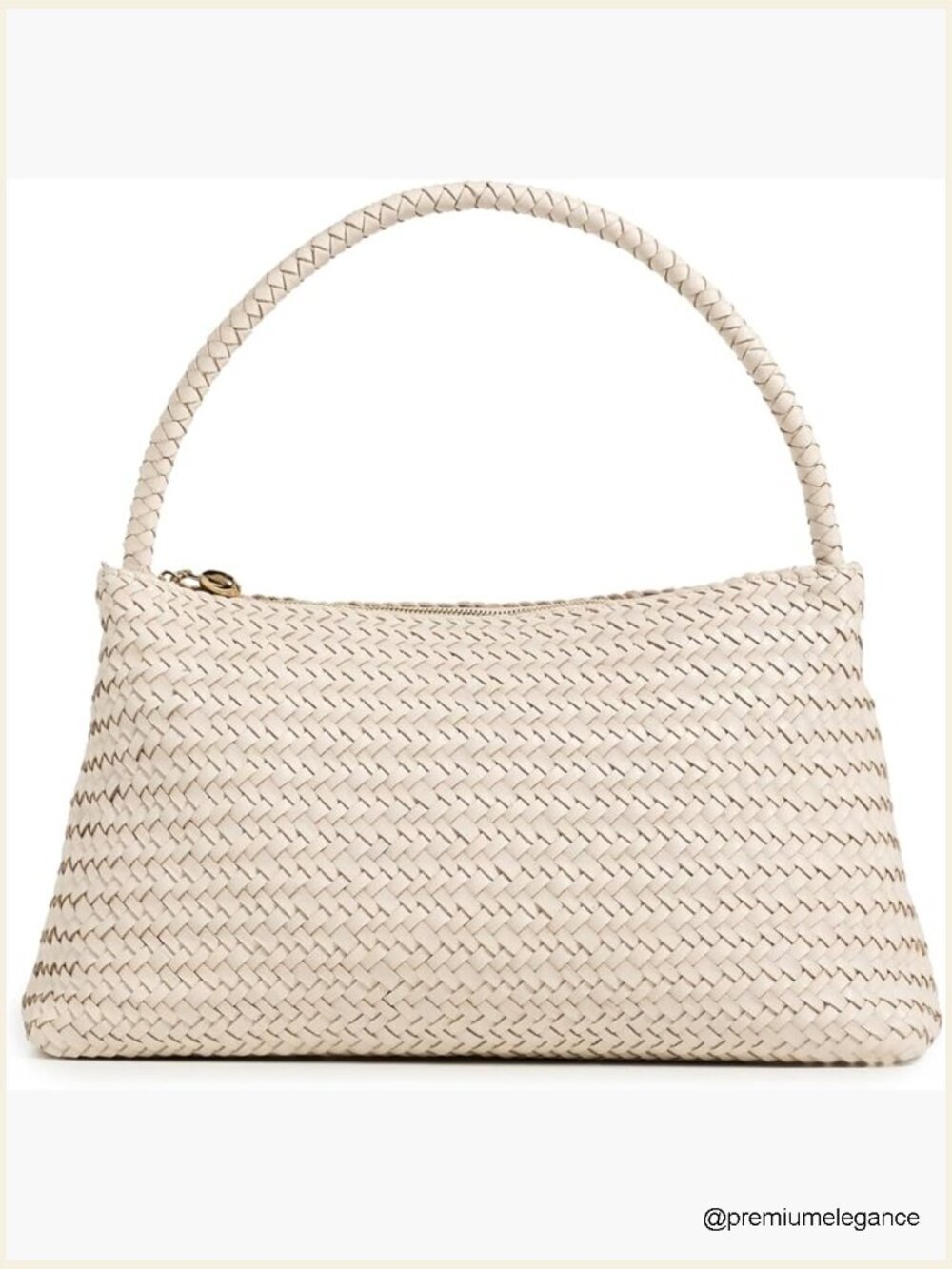 Woven Leather Satchel Shoulder Bag Gold Hardware